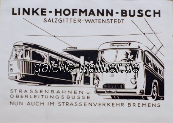 Historische Werbegrafik des Personentransport-Fahrzeug-Herstellers Linke-Hofmann-Busch