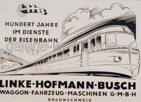 Historische Werbegrafik des Personentransport-Fahrzeug-Herstellers Linke-Hofmann-Busch